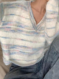 IFOMT Colorful Striped V Neck Short Knit Sweater
