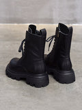 IFOMT Vintage Cow Leather Mid Heels Height Boots