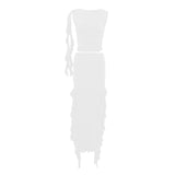 IFOMT Ruffle Side Slit Dress Sets Women Bodycon Sleeveless O Neck Crop Tops High Waist Sheath Skirt 2 Piece Sets Womens OutfitsChristmas Gifts