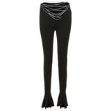 IFOMT Sexy Chain Trouser Suit Female FAshion Sequin Navel-Baring Long Sleeve high Waist Hollow Slim Pants Mathing Set  NewChristmas Gifts