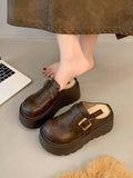 IFOMT Belt Buckle Round-Toe Split-Joint Loafers Platform Shoes Slippers&Mules