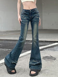 IFOMT Low Waist Washed Slim-Fit Boot-Cut Jeans