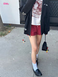 Ifomt Retro 77 Letter Print Short Sleeve Tees T-shirts And Red Plaid Shorts Two Piece For Women Casual Y2K Tops Pant Chic Summer Suit