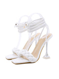 IFOMT Lace-Up Open Toe Split-Joint Square-Toe Pumps Sandals