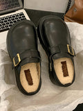 IFOMT Belt Buckle Round-Toe Split-Joint Loafers Platform Shoes Slippers&Mules