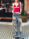 Ifomt New American Retro Women Jeans Loose Slim High Waist Straight Pants Female Chicly Holes Fashion Street Casual Woman Jeans Casual Outfit