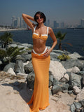 Ifomt Contrasting Bikinis Sexy Bathing Suit Women Fashion High Waist Slim Fit Slit Knitted Long Skrits Beach Sets New Summer Vocation