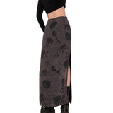 IFOMT Outfit Women's Y2K Vintage Gothic Darken Aesthetic Floral Print High Waist Split A-Line Long Skirts Club Streetwear