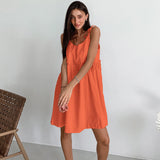 IFOMT Fashion Vacation Loose Cotton Linen Slip Dress For Women Lace Up Splice Hot Girl Sexy Dress Party Spaghetti Strap Dress