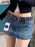 Ifomt Vintage Denim Mini Cargo Skirts Women New Casual Slim Sexy Low Rise Drawstring Skirt American Retro Sweet Preppy Style Y2K Falda