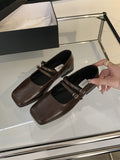 IFOMT Belt Buckle Shallow Cut Split-Joint Square-Toe Flats Mary Janes