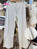 Ifomt Blue Heart Print Chic Wide Leg Pant Cotton 2025 Spring Summer Elastic Waist Loose Casual Women Trouser Sweet Fashion Home Pants