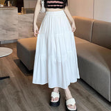 IFOMT Summer Women Chiffon Skirts Vintage High Waist Elastic Patchwork White Black Chic Mid Length Cake A-line Skirt for Student