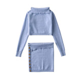 IFOMT Taruxy Knitted Skirt Sets Two Piece Off Shoulder Long Sleeve Tops High Waist Mini Skirts 2022 Autumn Matching Set Co-Ord Outfits