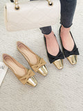 IFOMT Bowknot Contrast Color Shallow Cut Split-Joint Square-Toe Flats