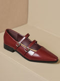 IFOMT Belt Buckle Pointed-Toe Split-Joint Flat Shoes Mary Janes