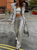 IFOMT PU Silver Women Pants Autumn Winter High Waist Casual Loose Wide Leg Pant Femme Party Club Fashion Streetwear Woman 2024Christmas Gifts