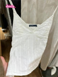 Ifomt Hollow Embroidery White Tank Camis 2025 New V-neck Adjustable Strap Simple Summer Vest Cotton Solid Waistband Sweet Y2K Tops