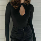 Ifomt Women New Bodysuits Sexy Black Hollow Out Autumn Streetwear Fashion Long Sleeve Bodysuits Female Bodycon Versatile Knit Clothing outfit inspo