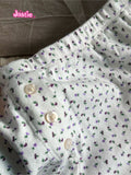 Ifomt Purple Floral Print Tank Camis + Three Button Shorts Set Sweet Y2K Women Suit Slim Street Vest Trouser Home Chic Summer Outfits