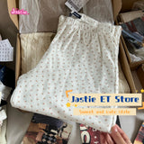 Ifomt American Retro Straight Pants Little Rabbit Print Cute Chic Long Pants Cotton Elastic Waist Homewear Casual Summer Trouser Women
