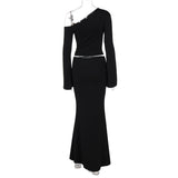 IFOMT Outfits Skew Collar Long Sleeve Crop Top Long Skirt Women'S Dresses Casual Clothes Elegant Evening Fashion Korean Streetwear