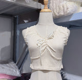 Ifomt Casual Women Ruffles V Neck Tank Tops 2025 Summer Cute Sleeveless Soft Cotton Slim Crop Top Female Vintage Sweet Bow Tops Chic