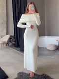 IFOMT Fashion Knit Long Dress Off-Shoulder Female Ribbed Loose High Waist Elegant Autumn Party Dress Ladies Knitwear Maxi DressChristmas Gifts