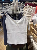 Ifomt White Eyelet Buttons Slim Tank Top Women New Casual All-match Sleeveless Cotton Slim Camis Sweet Cute Simple Basic Vest Y2K Tops