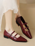 IFOMT Belt Buckle Pointed-Toe Split-Joint Flat Shoes Mary Janes