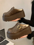 IFOMT Belt Buckle Round-Toe Split-Joint Loafers Platform Shoes Slippers&Mules