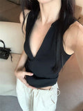 IFOMT Solid Ribbed Zipper Tank Top Women Street Basic Skinny Elastic Sleeveless Tops Low Cut Sexy Crop Top Y2k Clothing Tee Shirts