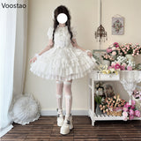 Ifomt Japanese Gothic Lolita Jsk Dress Elegant Women Kawaii Lace Ruffles Bow Princess Mini Dresses White Girls Sweet Y2k Party Dress