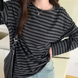 IFOMT Spring Autumn Women Harajuku Striped T Shirt Long Sleeve O-Neck T-Shirts Korean Casual Oversized T Shirt Femme Black Tops