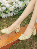 IFOMT Belt Buckle Rhinestone Split-Joint Square-Toe Pumps Sling Shoes