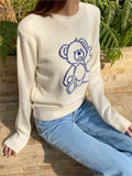 Ifomt Sweet Bears Jacquard Cute Knit Sweaters Women Casual O-neck Long Sleeve Cotton Jumper Vintage Preppy Style Pull Sweater Y2K Tops