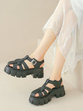 IFOMT Belt Buckle Hollow Round-Toe Split-Joint Gladiators Platform Shoes Sandals