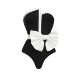 IFOMT 2024 Vintage Swimsuit  Black Off Shoulder Bow Tie One Piece and Skirt Swimwear Set Women  Vacation Beachwear Luxury Bathing Suit