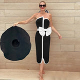 IFOMT 2024 Vintage Swimsuit  Black Off Shoulder Bow Tie One Piece and Skirt Swimwear Set Women  Vacation Beachwear Luxury Bathing Suit