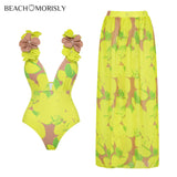 IFOMT 2024 trend Woman Deep V Lemon Printed Swimsuit set  two-piece Swimwear Women luxury Beachwear Bathing Suit beach dress wholesale