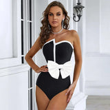 IFOMT 2024 Vintage Swimsuit  Black Off Shoulder Bow Tie One Piece and Skirt Swimwear Set Women  Vacation Beachwear Luxury Bathing Suit