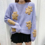 IFOMT Bear Applique Loose Knitted Sweater