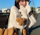 IFOMT Bear Applique Loose Knitted Sweater