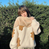 IFOMT Bear Applique Loose Knitted Sweater