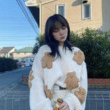 IFOMT Bear Applique Loose Knitted Sweater