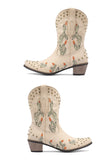 IFOMT New Fashion Spring Outfit Cactus Embroidery Studded Mid-Calf Boots