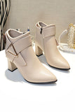 IFOMT New Fashion Spring Outfit Solid Color Pointed Toe Buckle Ankle Boots