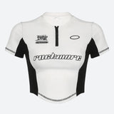 IFOMT Biker Half Zip-Up Crop Top