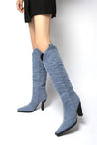 IFOMT New Fashion Spring Outfit Blue Pointed-Toe Knee-High Denim Boots