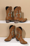 IFOMT New Fashion Spring Outfit Cactus Embroidery Studded Mid-Calf Boots